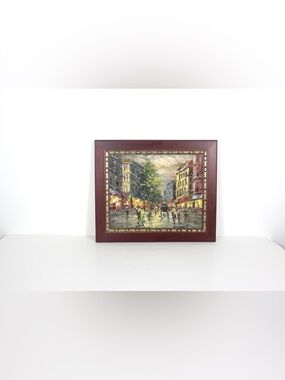 Vintage European City Scene Oil Painting, Small Original Framed Art